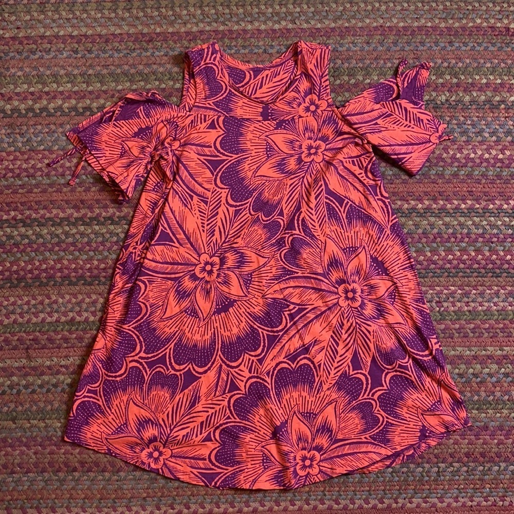 TU PURPLE & ORANGE FLORAL COLD SHOULDER SUMMER DRESS
